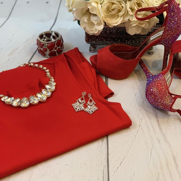 Red Peplum Dress NWOT Size Small - Picture 2 of 6